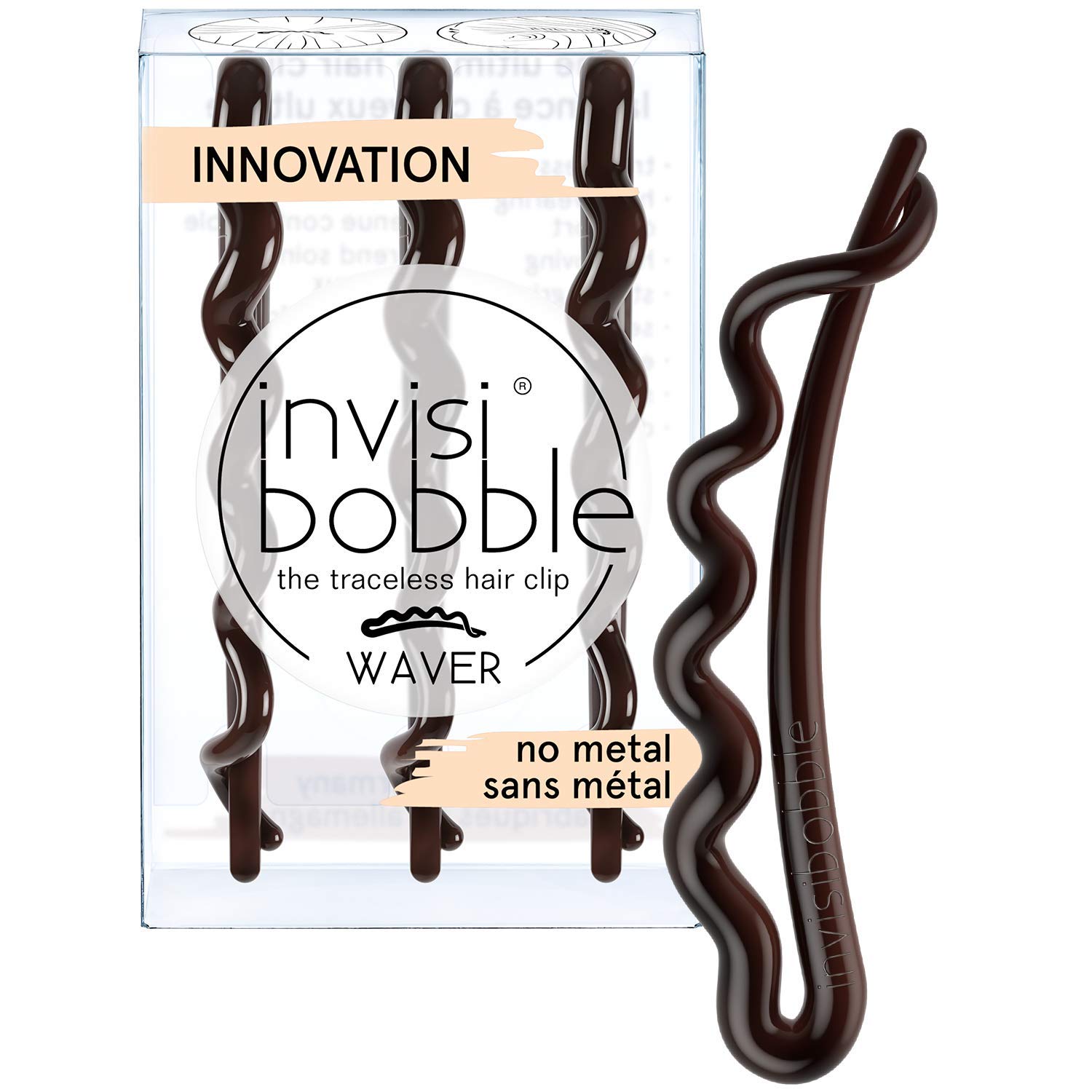 Invisibobble Waver Plus Brown Hair Clip Pretty Dark x 3 – Hair Clips for Women and Girls – Large Brown Hair Clips with Strong Hold — image 1
