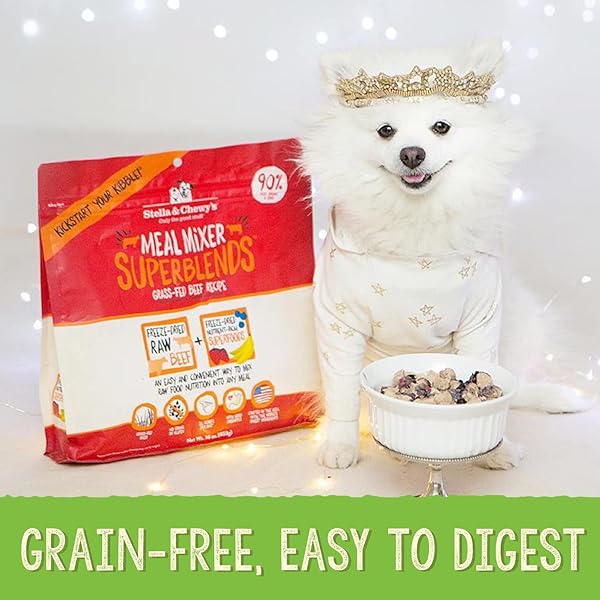 STELLA & CHEWY’S FREEZE-DRIED RAW CAGE-FREE DUCK MEAL MIXER SUPERBLENDS GRAIN-FREE DOG FOOD TOPPER, 16 OZ. BAG, FREEZE-DRIED RAW MEAL MIXER SUPERBLENDS