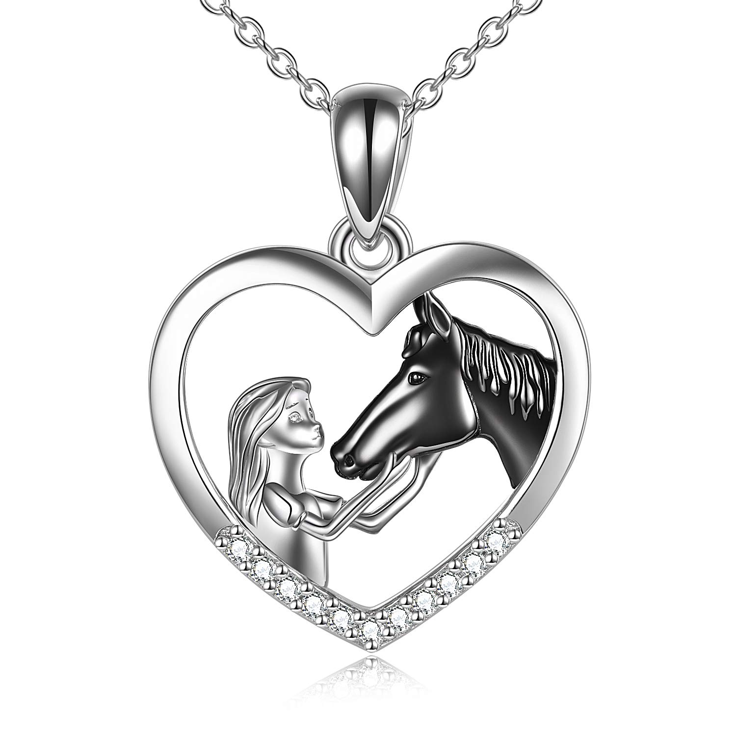 YFN Girl and Black Tone Horse Necklace for Girls Sterling Silver Horse Jewellery Horse Gifts for Women (Black Horse Necklace) — image 1