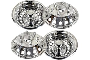 DEEBIOR 4pcs Front Rear Polished Stainless Steel Wheel Simulators for 12-21 Dodge Sprinter Van,16" Dually 6 Lug 18 Hand Hole Snap On Hubcaps,Hub Cap Wheel Covers for 12-21 Mercedes/Freightliner Sprinter Van