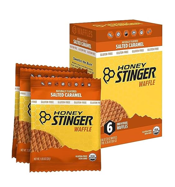 HONEY STINGER ORGANIC GLUTEN FREE SALTED CARAMEL WAFFLE | ENERGY STROOPWAFEL FOR EXERCISE, ENDURANCE AND PERFORMANCE | SPORTS NUTRITION FOR HOME & GYM, PRE AND POST WORKOUT | BOX OF 6 WAFFLES, 6.36 OZ