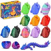 breibowski 12-Pack 3D Printed Dragon Eggs with Articulated Dragons Inside | Twist-open eggs, 2 glow-in-the-dark sets and colorful finishes; gift box for collecting and party favors