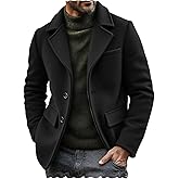 vombivn Men's Woolen Blend Coat Jackets Solid Color Slim Fit Short Overcoat Peacoat Work Wear Pea Coats