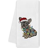 Noaleviax French Bulldog Kitchen Towels - Frenchie Navidad Christmas Xmas Decor, French Bulldog Lovers Gifts, Frenchie Navidad Hand Towels Dish Towels for Kitchen Bathroom, 16x24 Inch