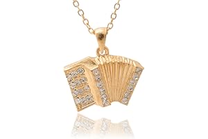 Spinningdaisy Crystal Musical Instrument Necklace (Gold Accordion 1" Tall)