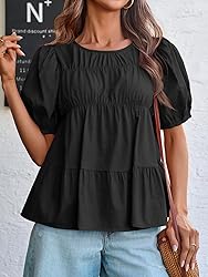 Tankaneo Womens Puff Sleeve Peplum Babydoll Tops