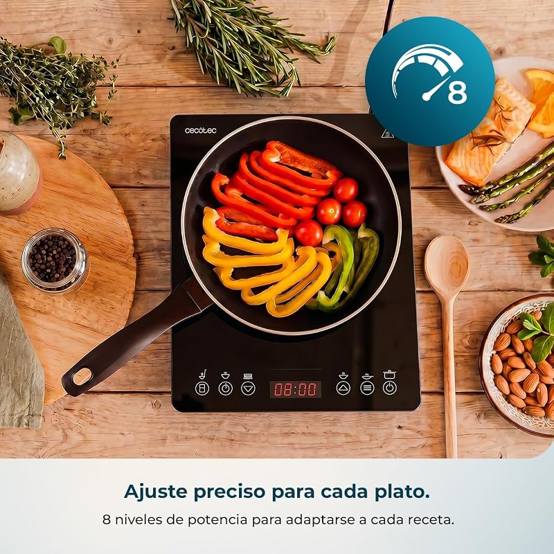 Placa de indução portátil Full Magma Slim Pure. 2000W, design de vidro, ecrã tátil, 9 níveis de energia, temporizador, alta resistência, fácil de limpar, superfície 26x32cm