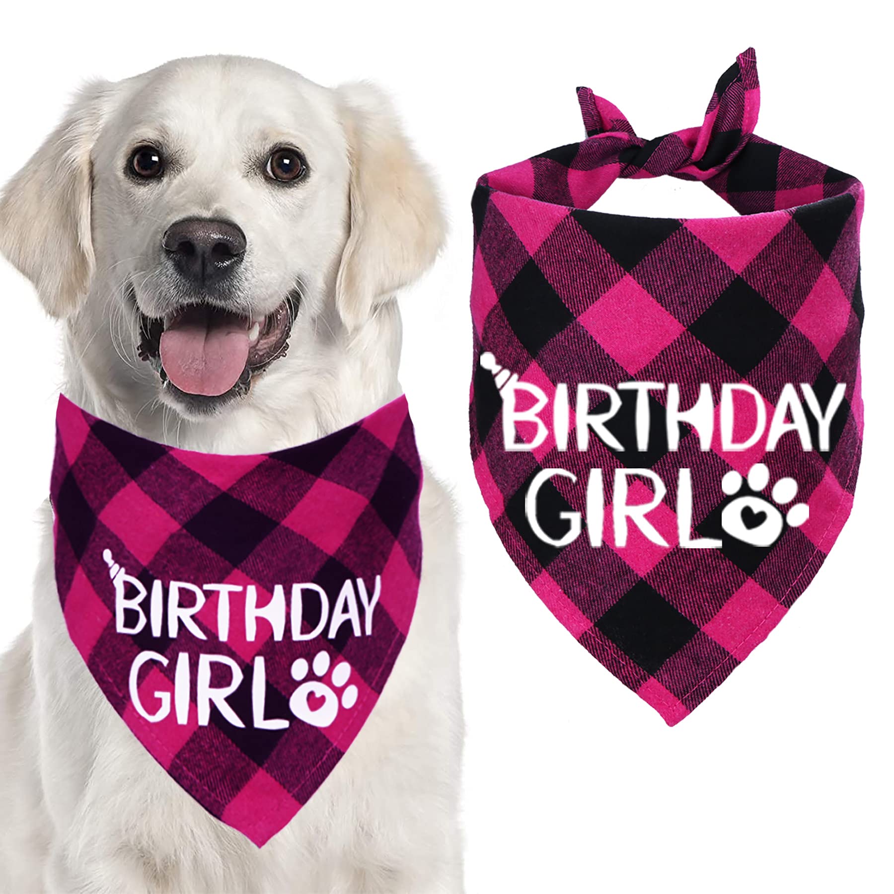 STMK Dog Birthday Bandana, Dogs Birthday Girl Plaid Bandana Triangle Scarf for Medium Large Dogs