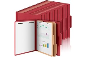Skyygemm 12 Pcs Classification Folders Letter Size Bulk - 2 Dividers Pressboard File Folder with 3. 5 Inch Expansion, 2 Prongs Fastener, Heavy Duty Office File Organizer for Teacher Medical (Dark Red)