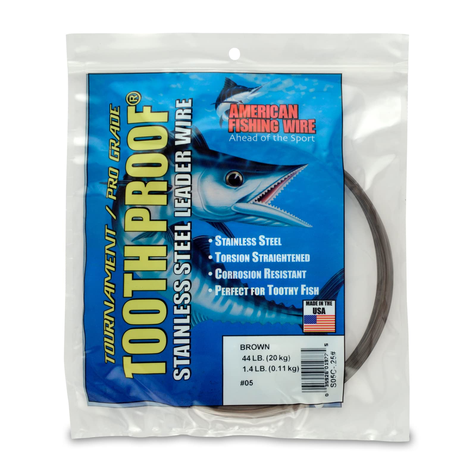 AFW #5 Tooth Proof Stainless Steel Single Strand Leader Wire, 44 lb Test, Camo, 472.5ft
