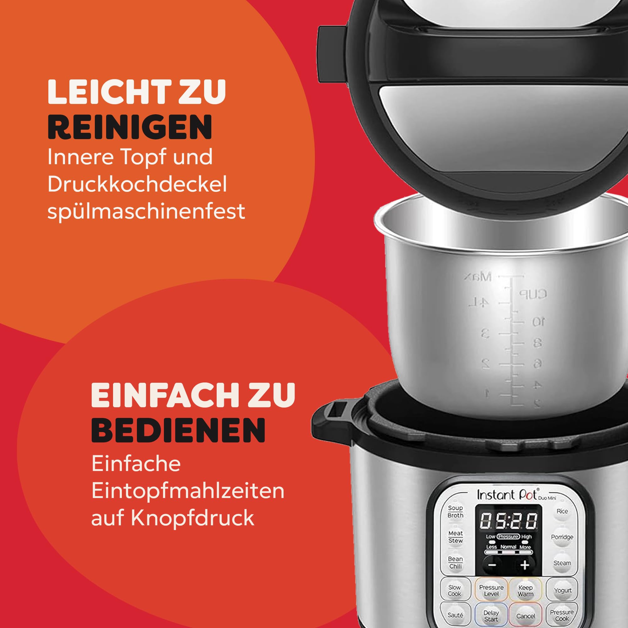 Instant Pot Duo 30 Elektro-Multikocher 3L - Schnellkochtopf, Schongarer, Reiskocher, Sautierpfanne, Joghurtbereiter, Dampfgarer und Speisewärmer, aus Edelstahl, Silver 6