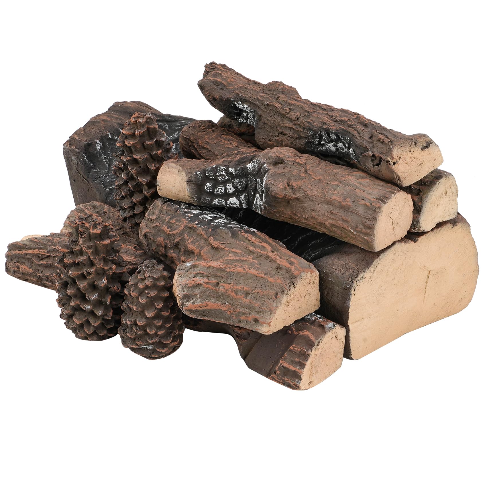 Photo 1 of Skyflame 9-Pieces Ceramic Wood Logs with Pine, Faux Fireplace Logs for Gas Inserts, Fire Pits, Fireplace Decor