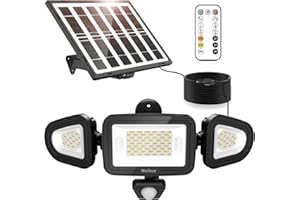 MEIHUA Solar Flood Lights Outdoor with Motion Sensor, 180 LED Solar Lights Outdoor with Remote Control, 3 Adjustable Heads with 4 Modes, IP66 Waterproof 270° Wide Angle Solar Lights for Yard