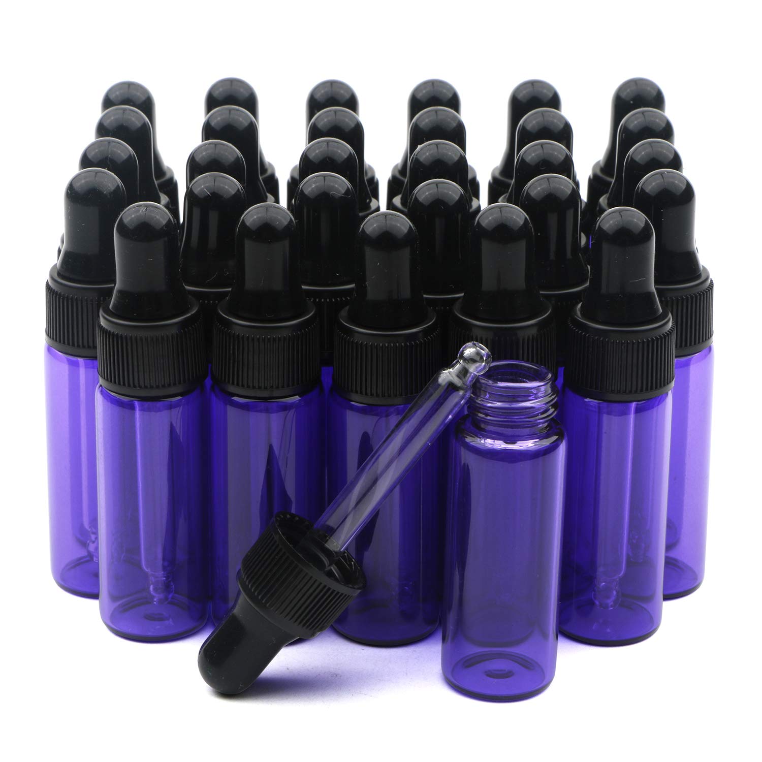 Pxyelec 30pcs 5ml (1/6oz) Glass Dropper Bottles Purple Refillable Essential Oil Bottle with Droppers for Fragrance Lotion Sample