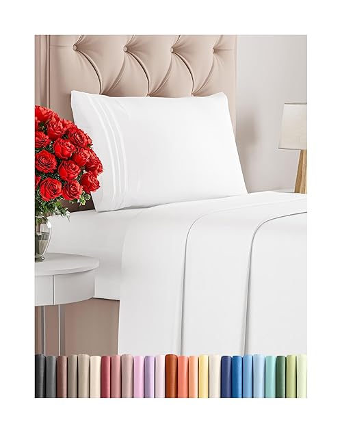 Twin XL Size 3 Piece Sheet Set - Comfy Breathable & Cooling Bed Sheets Set - Hotel Luxury Bedding for Women, Men, Kids, Teens, Boys & Girls - Deep Pockets, Ultra-Soft, Wrinkle Free - Oeko-Tex - White