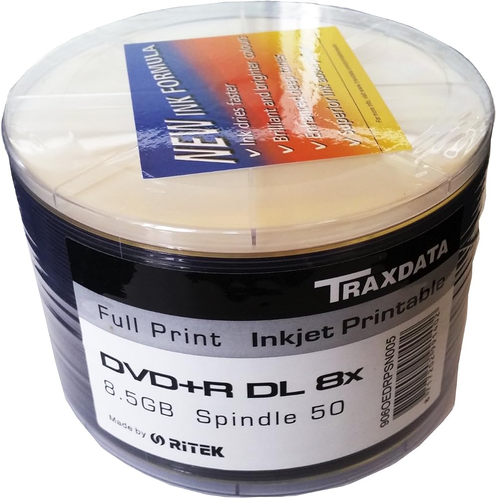 Ritek Traxdata DVD+R DL 8x White Inkjet Printable Double Layer 50 Pack