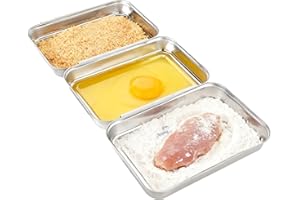 3pcs Stainless Steel Breading Trays Set, 8.66x6.1x1.38in Interlocking Dredging Trays for Breading Pans Station for Chicken Be