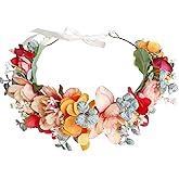 LLinfflr Adjustable Flower Headband Floral Crown Hair Wreath Flower Headpiece Halo Boho Party Prom Wedding Photos Orange