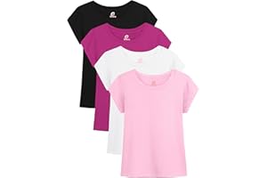 Gleeio 4 Pack Girls Shirts Cotton T Shirts Kids Crew Neck Tops Summer Short Sleeve Tees for Girls 2-18 Years
