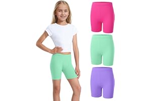 Somaibo 3 Pack Girls Bike Shorts Kids Cotton Cartwheel Athletic Gymnastics Shorts for Running Dance