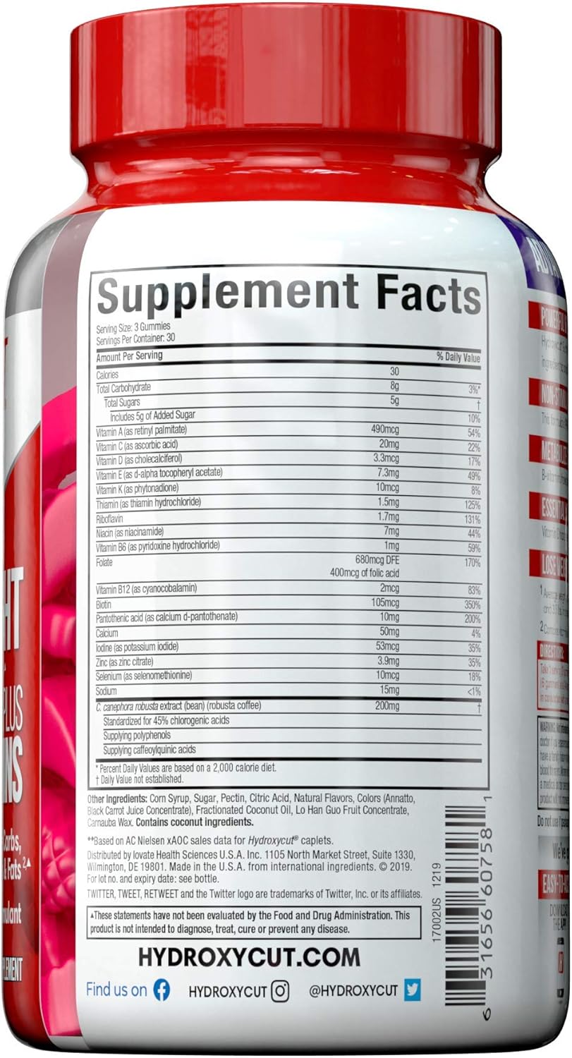 Hydroxycut Non-Stimulant Weight Loss Mixed Fruit Gummies, 90 Count: Health & Personal Care