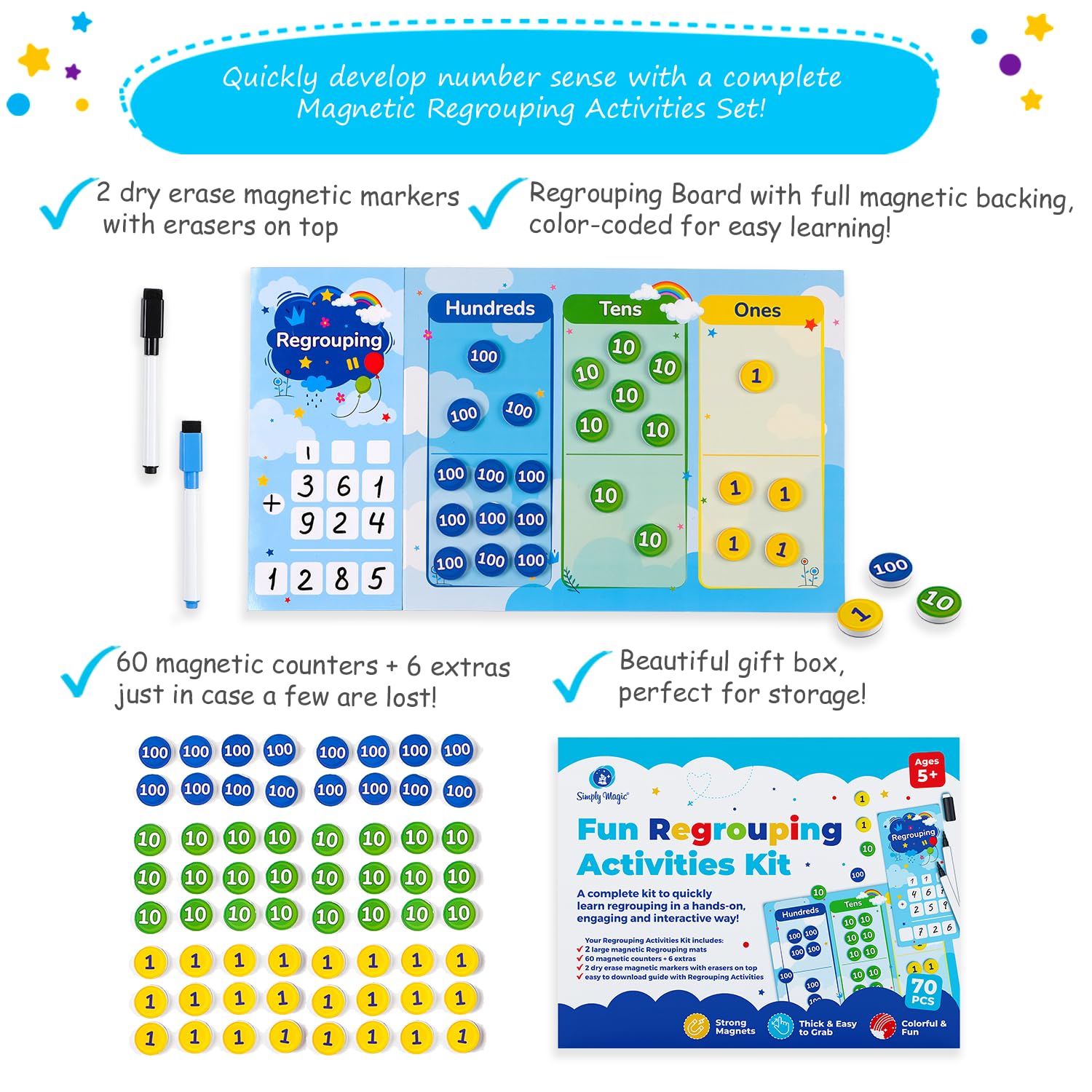 Magnetic Regrouping Math Kit Mua 70 PCS Magnetic Regrouping Activities Kit, Place Value ...