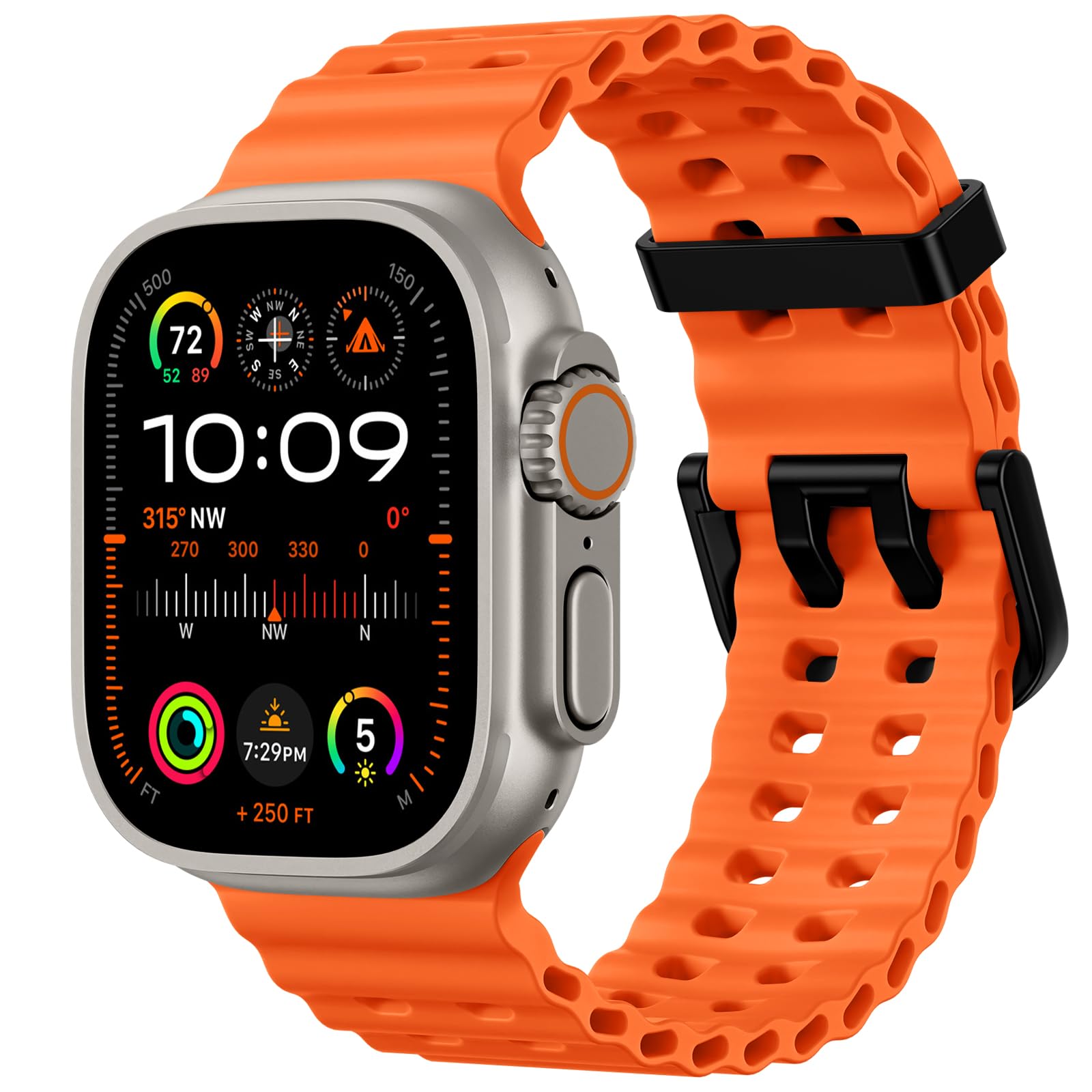 Photo 1 of Odbeai Ocean Sport band Compatible with Apple Watch Ultra 2 3/Ultra Band for Men 49mm 46mm 45mm 44mm 42mm,Soft Silicone Breathable Waterproof Outdoors for iWatch Series 11 10 9 8-1 SE Men Women Orange