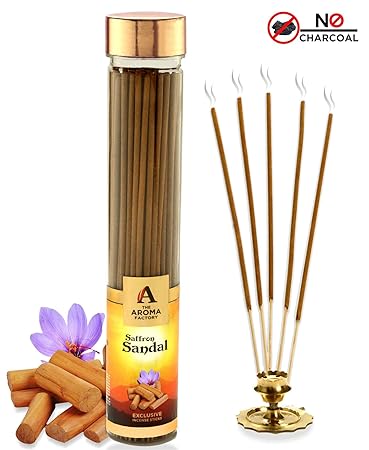 The Aroma Factory Chandan Saffron & Sandal Wood (0% Charcoal) Incense Sticks Agarbatti (Pack of 100) Jumbo Jar