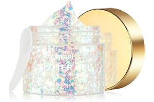 LATIBELL Glow in The Dark Body Glitter Gel, Face & Hair Glitter Glow Under UV Black Light, Holographic Glitter Eyeshadow Makeup, for Christmas Festival Party Rave Accessories - 2.4 Oz (Pearl White)