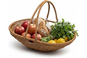 Harvest Basket, Premium PP Woven Garden Basket with Foldable Handles for Gathering Vegetables, Picnic, and Stylish Home Stora