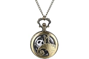 JewelryWe Antique Nightmare Before Christmas Pocket Watch Men Women Pocket Watch with Chain Necklace Watch for Mother's Day