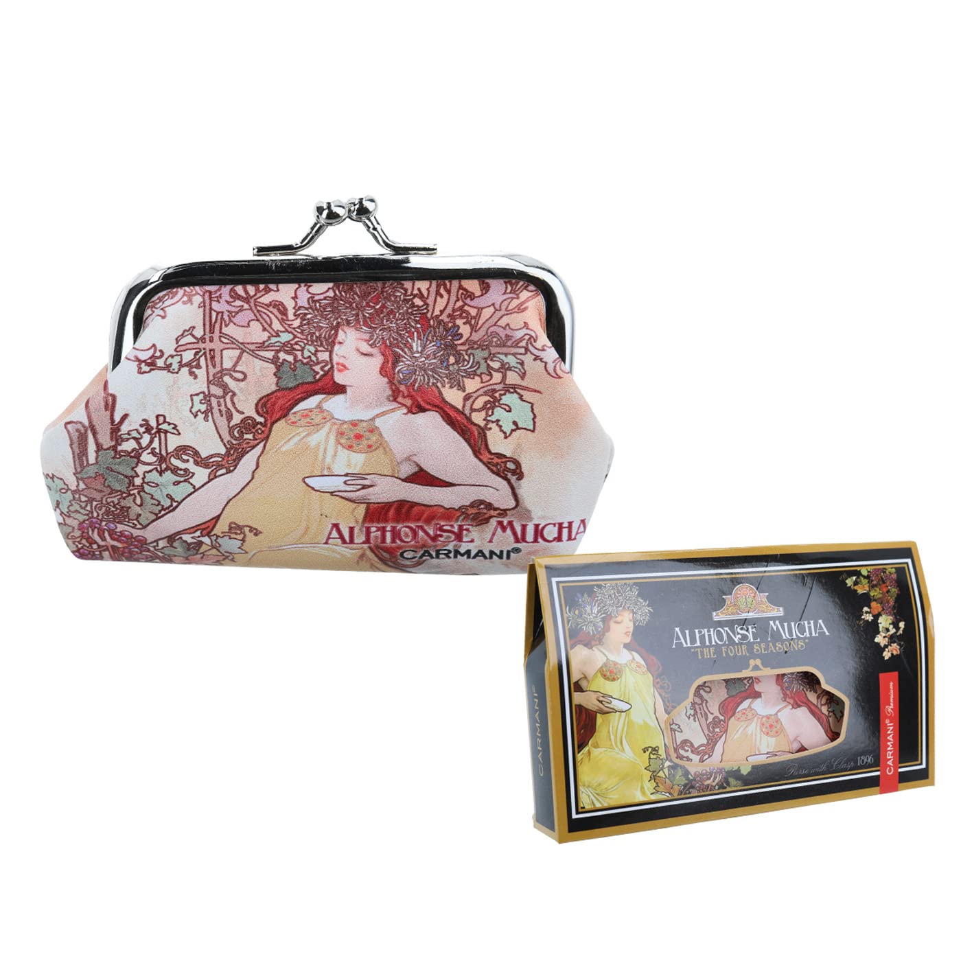 CARMANI - Medium Ladies Clasp Coin Purse with Alphonse Mucha "Four Season Autumn"