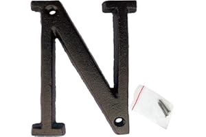 ROSLYONG 3 Inch House Letter, Address Letter for House, Metal Letters for Outdoor Signs, Cast Iron Metal Letter, Vintage Solid Metal Mailbox Letter Number, Black Home Letter N (Matching Screws Included)