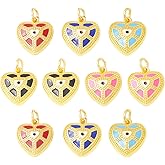 COGCHARGER 10 Pieces Enamel Heart Charm Pendant Brass Love Charm Colorful Heart Pendant Real 18K Gold Plated for Jewelry Necklace Bracelet Earring Making