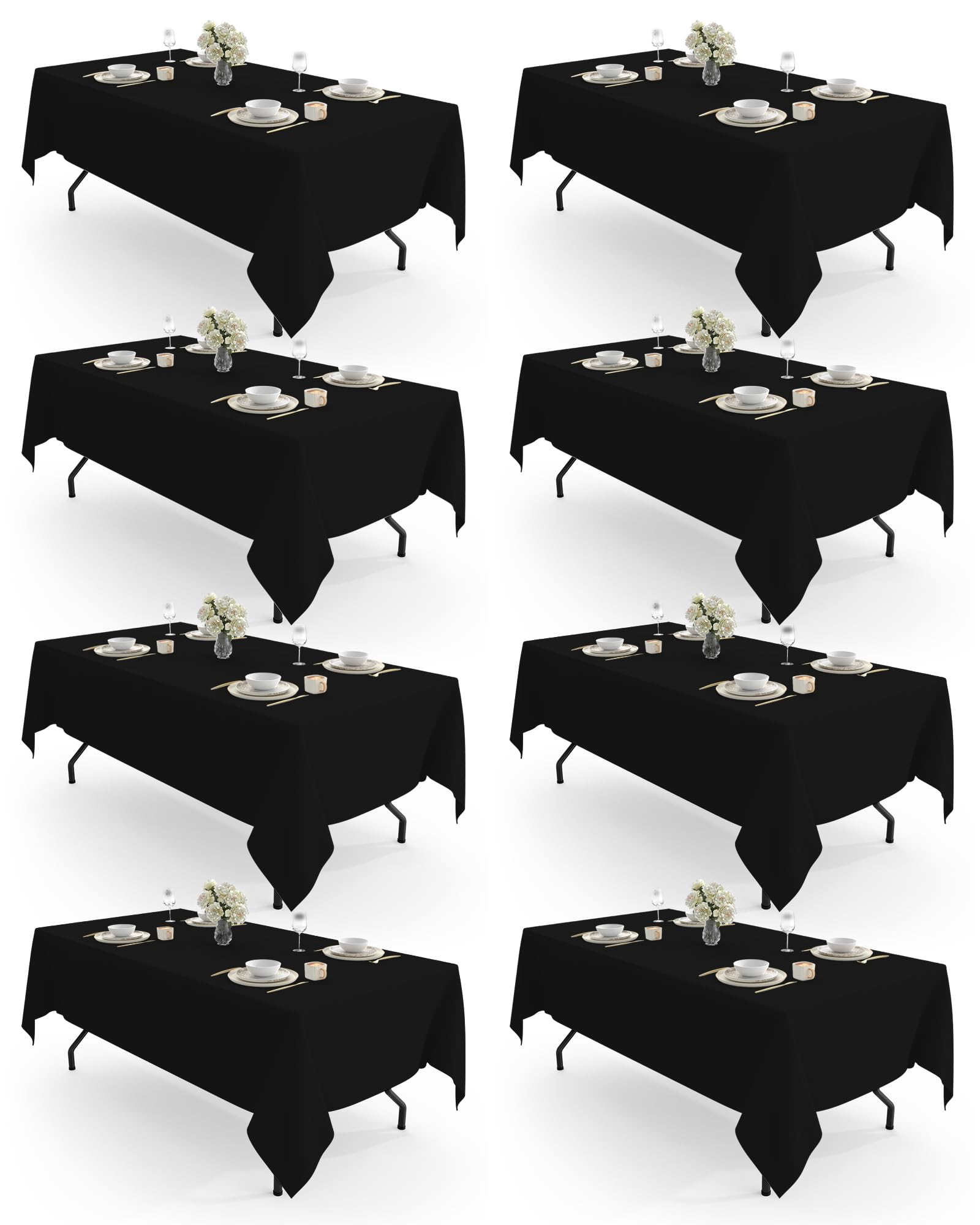 Photo 1 of Pureegg Rectangle Table Cloth 60" x 84" – 8 Packs, Durable Polyester Tablecloth Offers Reusable & Washable Protection, Ideal for Outdoor Party, Picnic, Wedding, Banquet and Birthday, Black