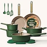 CAROTE Pots and Pans Set, 18pcs Non stick Cookware Set, Induction Ready Cooking Set, Non-toxic, Green