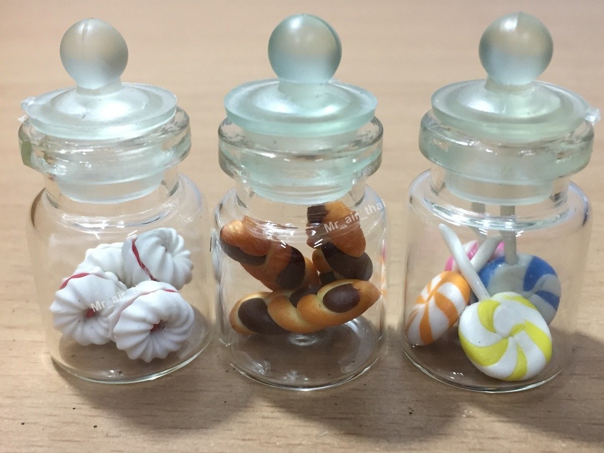 3pc Miniature Food Chocolate Cookie Cake Candy Dollhouse Donut in Clear Glass Mini Bottle Fruit Food #MF058