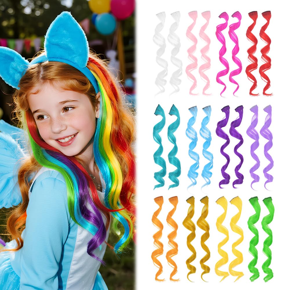 Dreamlover Coloured Hair Extensions for Kids, Rainbow Hair Accessories for Girls, 24 PCS โ image 1