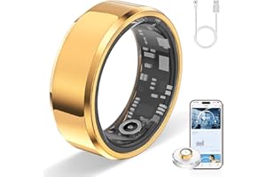 HPLSZCN Smart Ring for Women & Men, Smart Rings Health Tracker with Heart Rate, Sleep Monitoring, Long Lasting Battery, IP68 Waterproof Fitness Ring for iOS & Android, No Subscription Fee (Gold, #7)