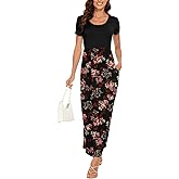 Women's Short Sleeve Loose Plain Long Maxi Casual Dresses with Pockets M Rose Black