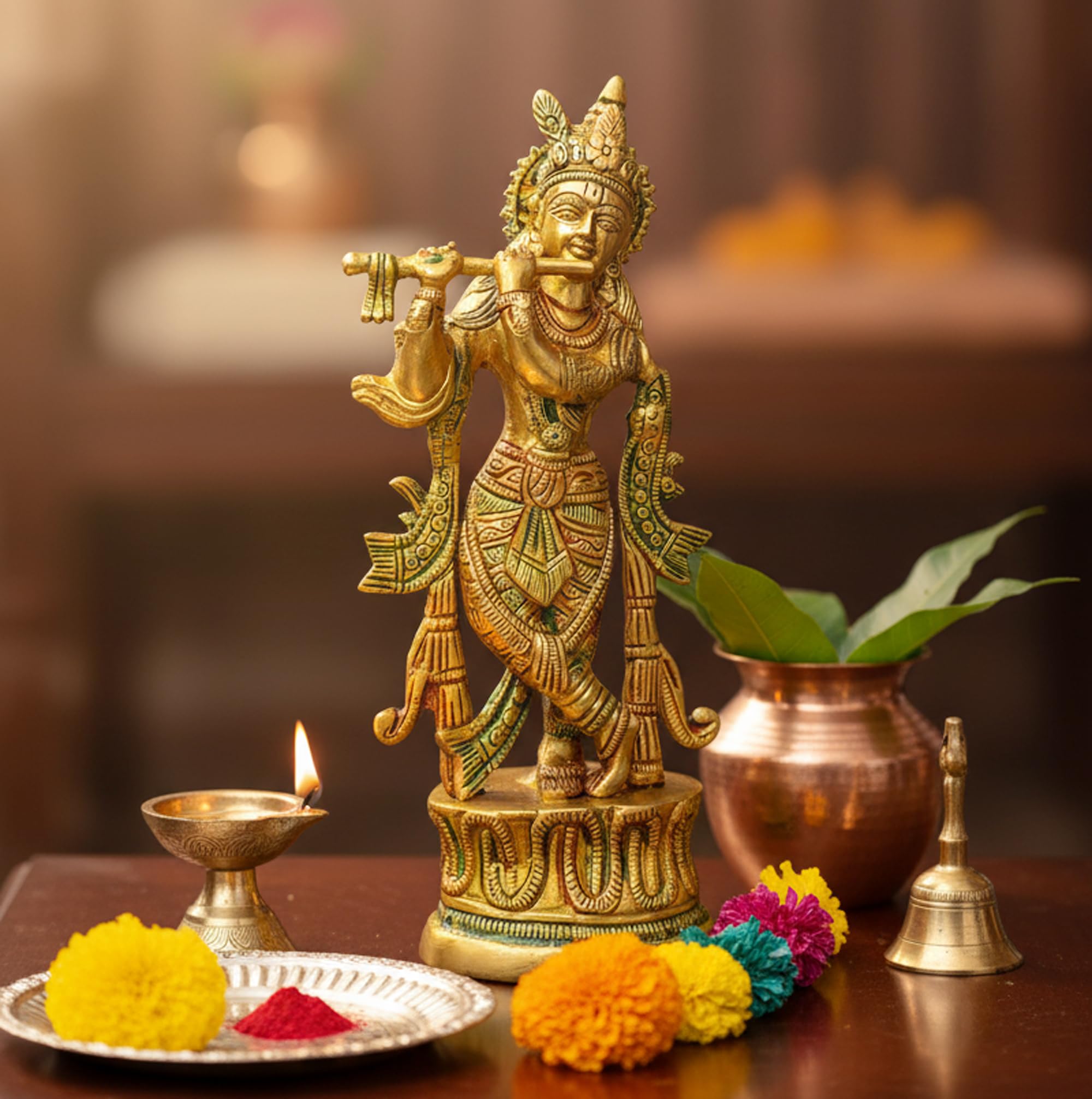 StonKraft Brass Krishna Laddu Gopal Kanha Makhan Chor (Krishna 9")