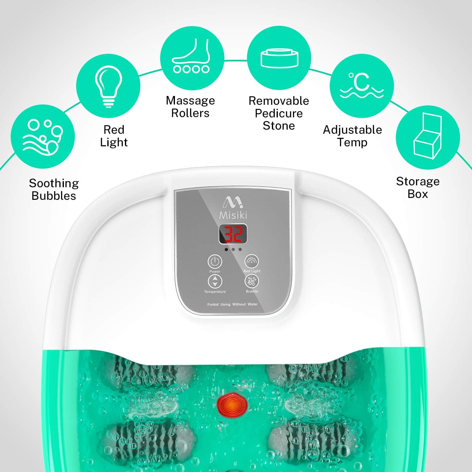 Foot Spa Massager Misiki Foot Bath with Heat Control Bubbles and Auto