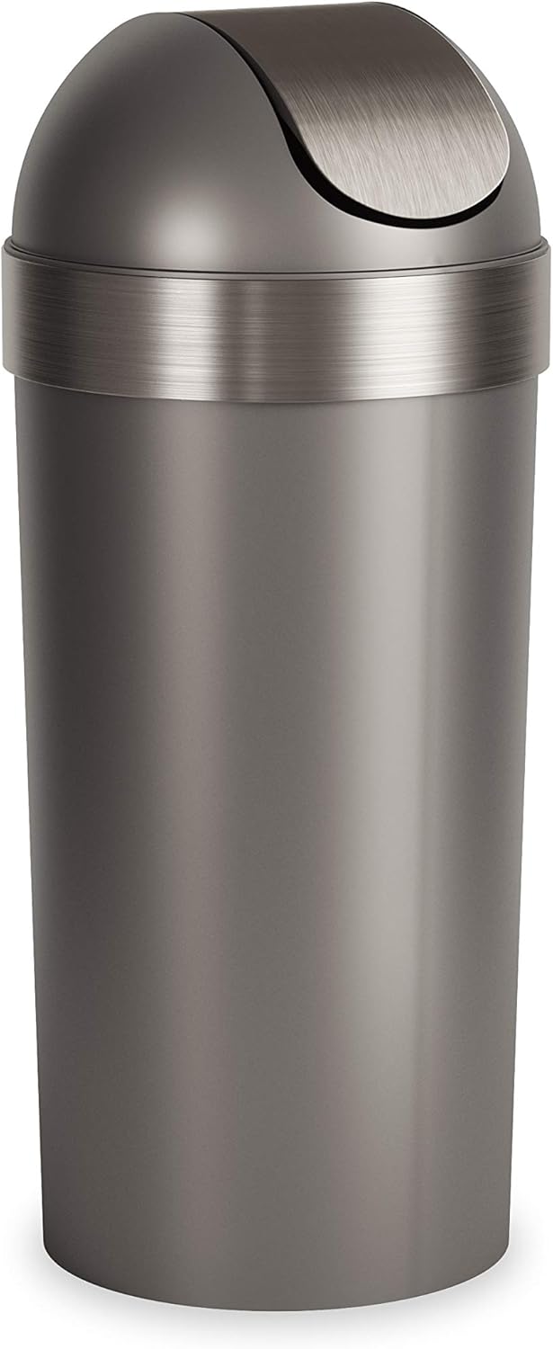 Umbra Venti Swing-Top 16.5-Gallon Kitchen Trash Large, 35-inch Tall Garbage Can for Indoor, Outdoor or Commercial Use, Pewter: Home & Kitchen