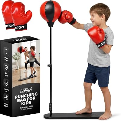 Zeno Kids Boxing Set with Stand and Gloves Adjustable Height 3-8 Years