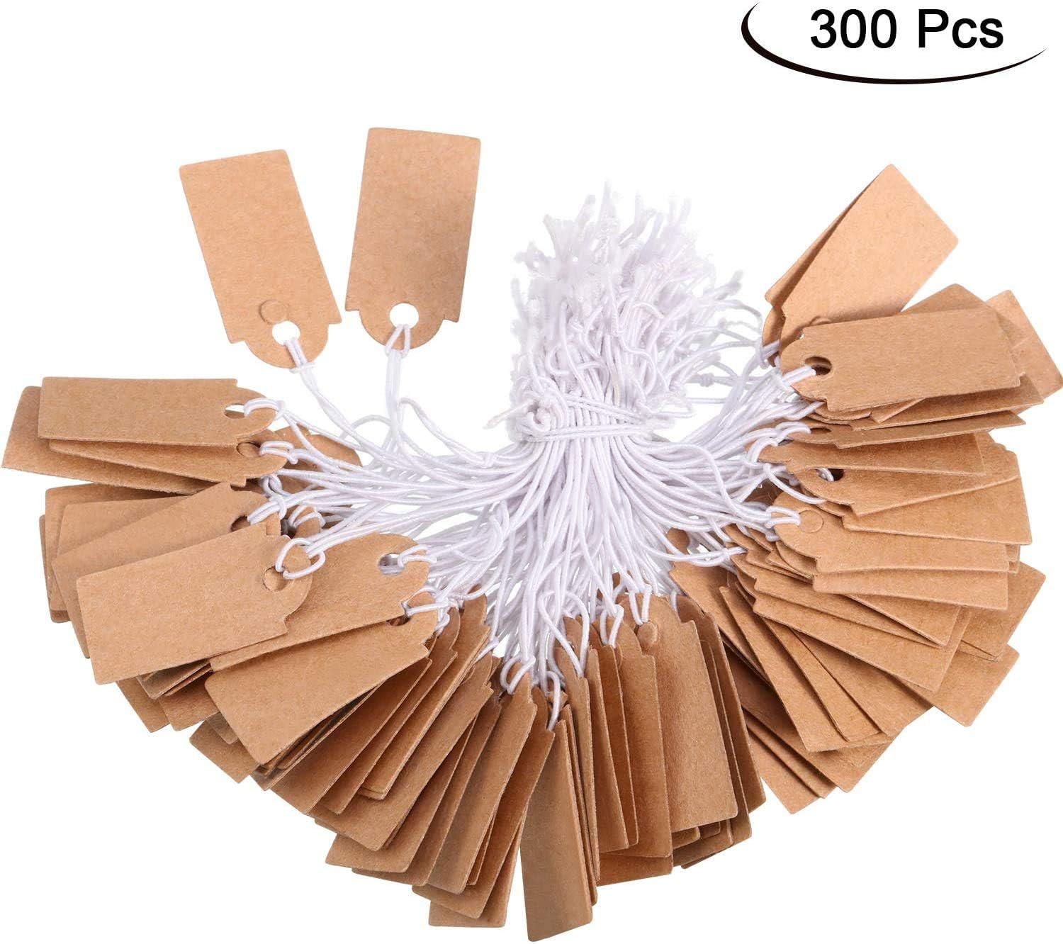 Marking Tags Kraft Price Tags Writable Blank Price Labels Display Tags with Elastic Hanging String, 1.02 x 0.47 Inch (300 Pieces) - Image 3