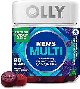 OLLY Men's Multivitamin Gummy, Vitamins A, C, D, E, B, Zinc, Blackberry Flavor, 45 Day Supply - 90 Count