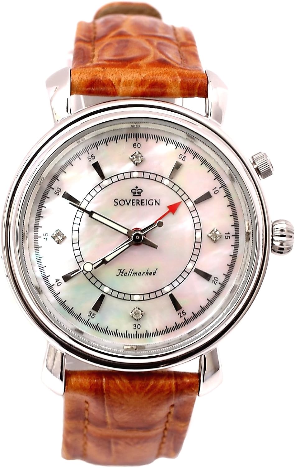 Sovereign Sterling Silver 0.04pts Diamond Gents Brown Leather Watch