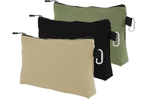 3Pcs Canvas Zipper Tool Bag 12 inch Waterproof Tool Pouches Multipurpose Utility Tool Bag with Carabiner Portable Small Tool 