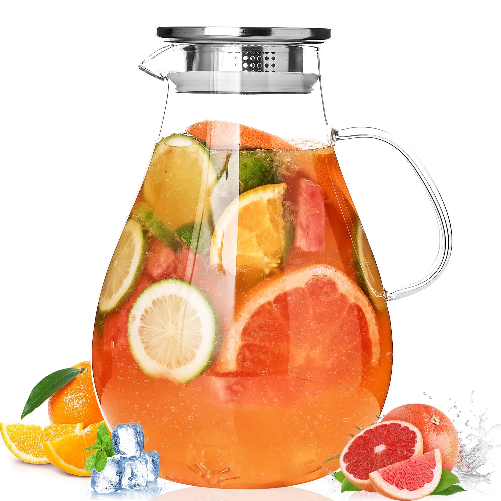 Photo 1 of 2500ml Glass Pitcher with Lid, 88 Ounces with Precise Scale Line, Hot/Cold Water Jug, Juice and Iced Tea Beverage Carafe with Lid