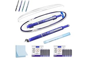 NESPROFY Protective Method Fountain Pen, Fountain Pen Retractable:0.38mm Blue&Black Ink Transparent Barrel Includes 10 Refillable Inks Cartridge, Smooth Writing No Leaking, Includes Eraser Pen (Blue, Blue)